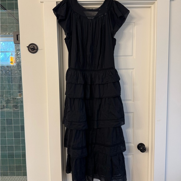 Banana Republic Selene - Black Tiered Midi Dress with Flutter Cap Sleeves - Picture 2 of 5
